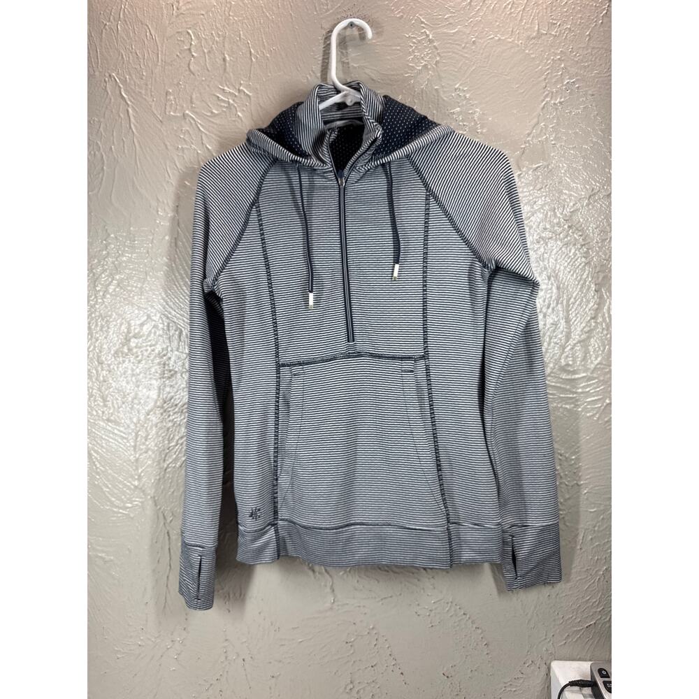 Athleta Heavenly Hail Hoodie 3 Navy Blue White Striped Raglan Sleeve Size XXS